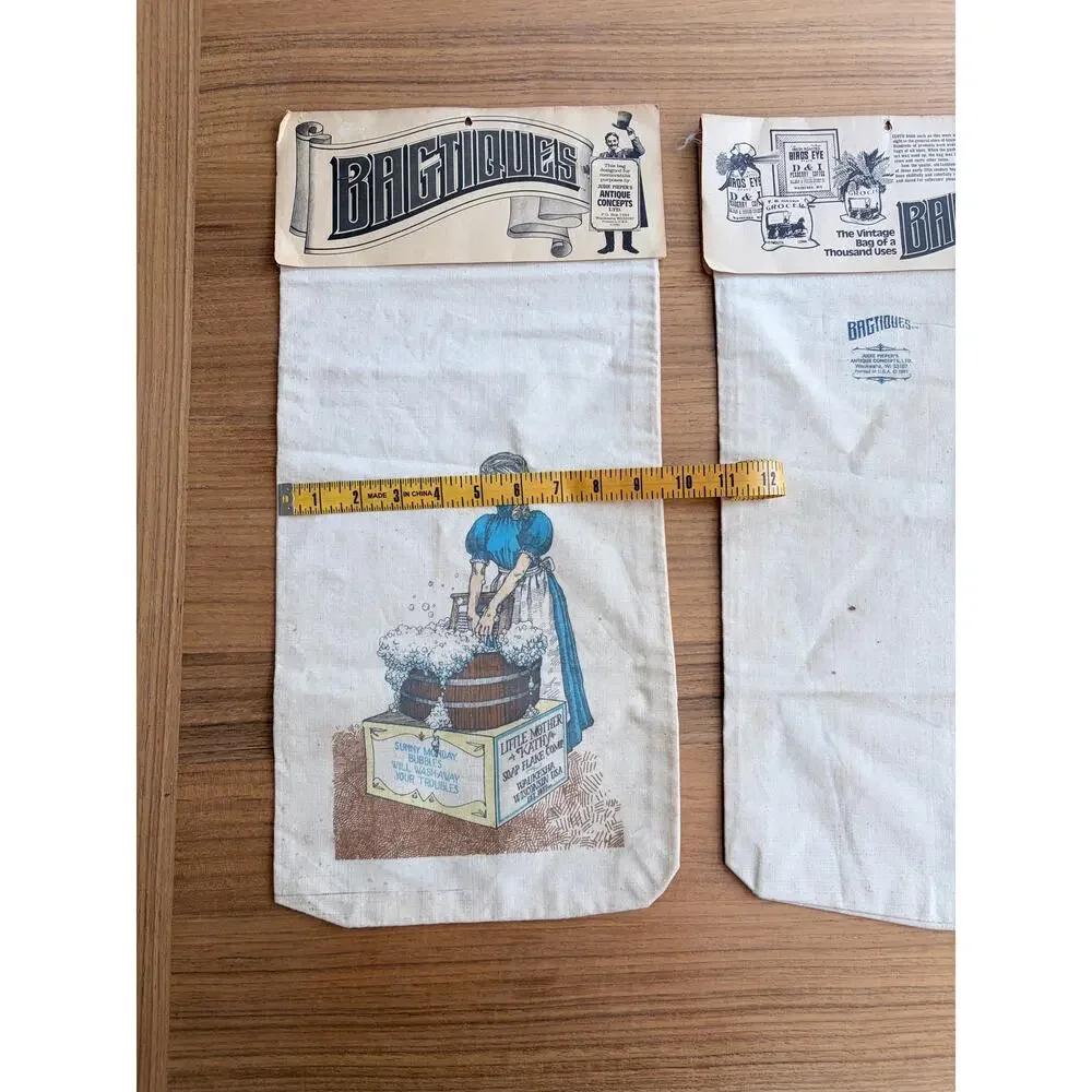 Lot 2 Vtg Bagtiques Linen Bags Jude Pieper Antique Concepts 1981 Advertising